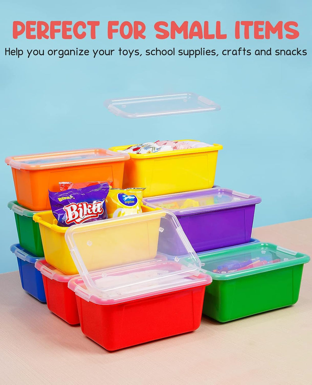 GAMENOTE 6 Quart Stackable Plastic Storage Bins with Lids,12 Pack, Colorful