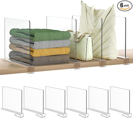 Shelf Dividers Purse Organizer for Closet: 6-Pack Acrylic Bag Storage Organizer by SortNStore