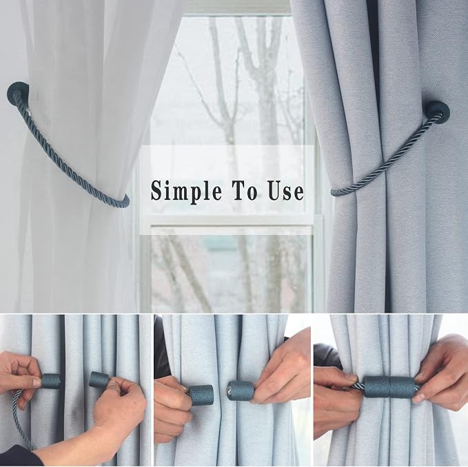 Magnetic Curtain Tiebacks 2 Pack Blue Curtain Rope Tieback Curtain Holders - Image 3