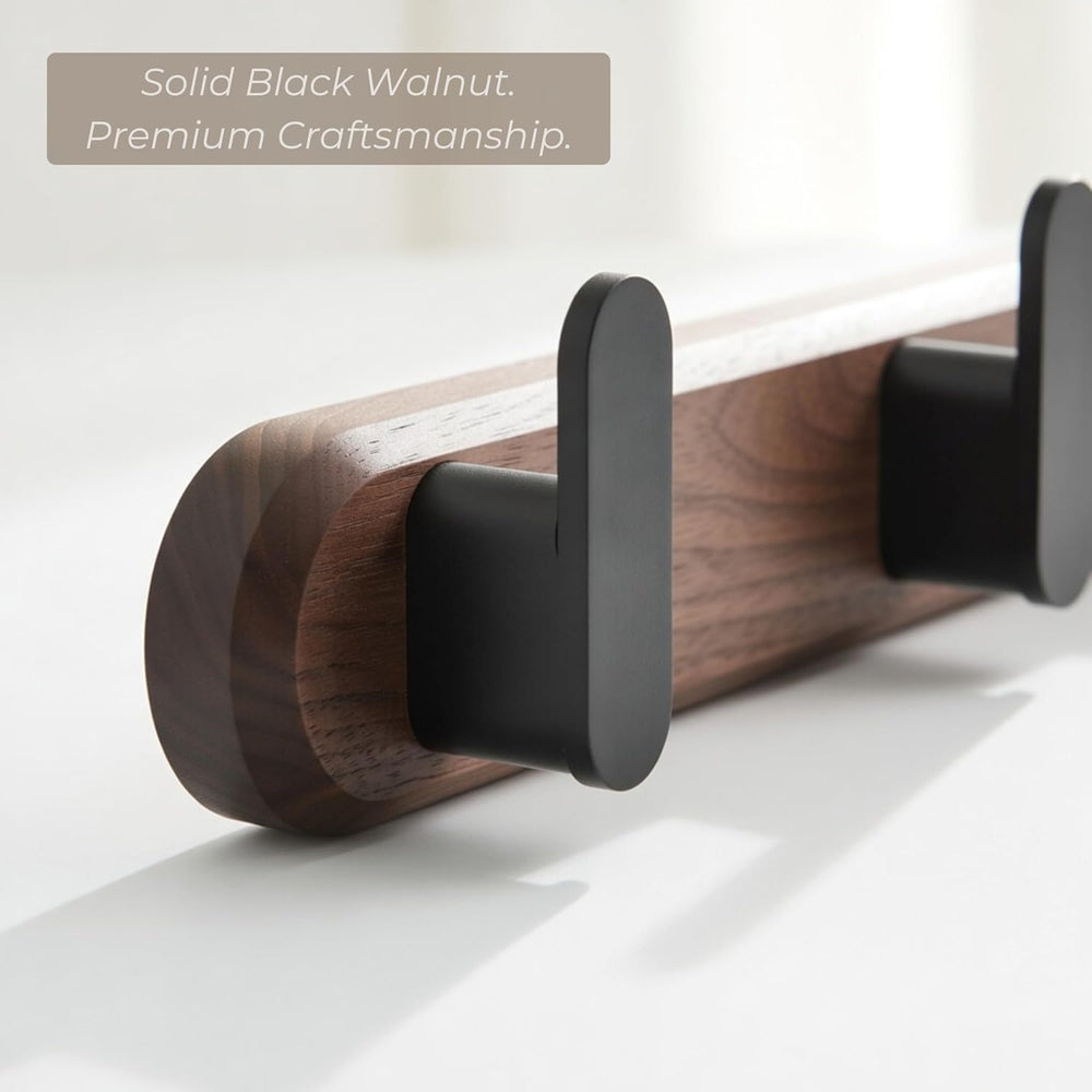 Jugen Coat Rack Wall Mount – Solid Black Walnut with 5 Heavy Duty Matte Black...