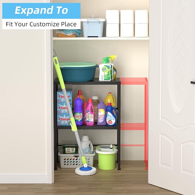 2-Tier Expandable Metal Storage Shelves, 150LBS Heavy Duty Shelving Units and - Image 7
