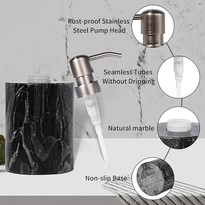 Marble Soap Dispenser with Stainless Steel Pump, 6 Ounces - Image 3