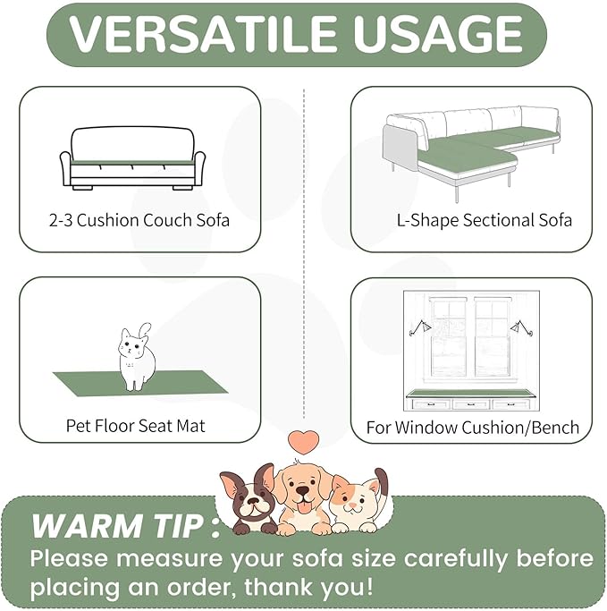 OTOB Dog Couch Covers for 3 Cushion Washable Non Slip Plush Pet Friendly Bed - Image 6