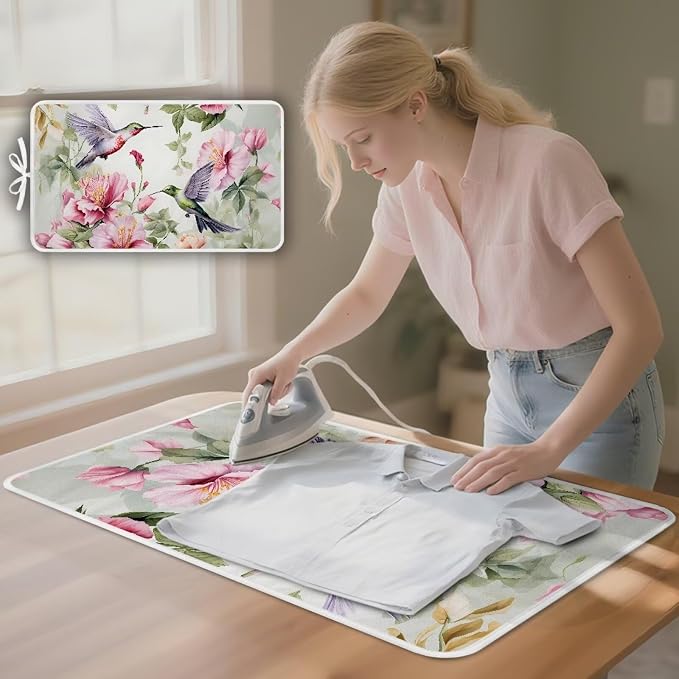 Hummingbird Ironing Mat for Table top Washer, Countertop, Floral Print Portable - Image 3