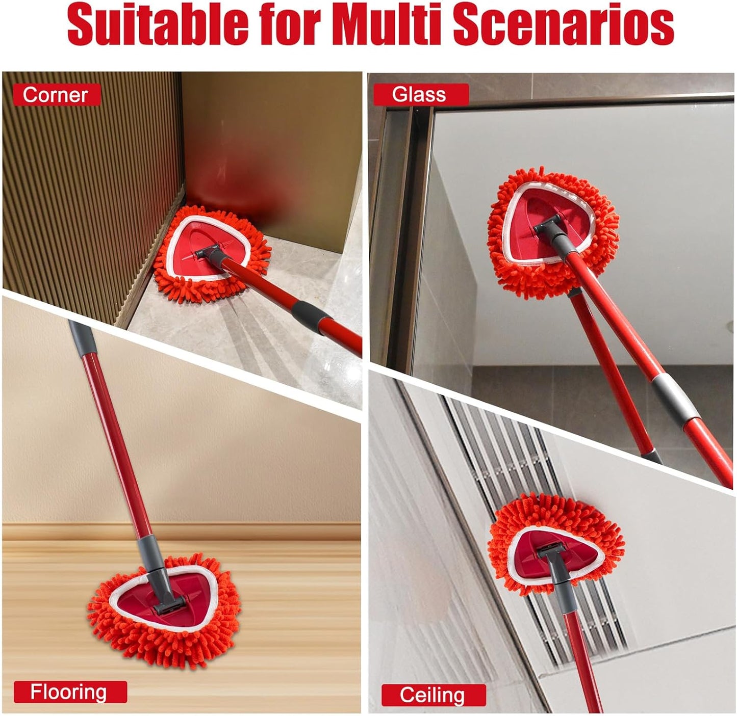 6 Pack Mop Replace Head for O Cedar, Mop Heads Replacements for Ocedar, Chenille Duster for O-Cedar Easywring 1-Tank Spin Mops, Reusable Red Chenille Dust Mop Pads for Dry Wet Use