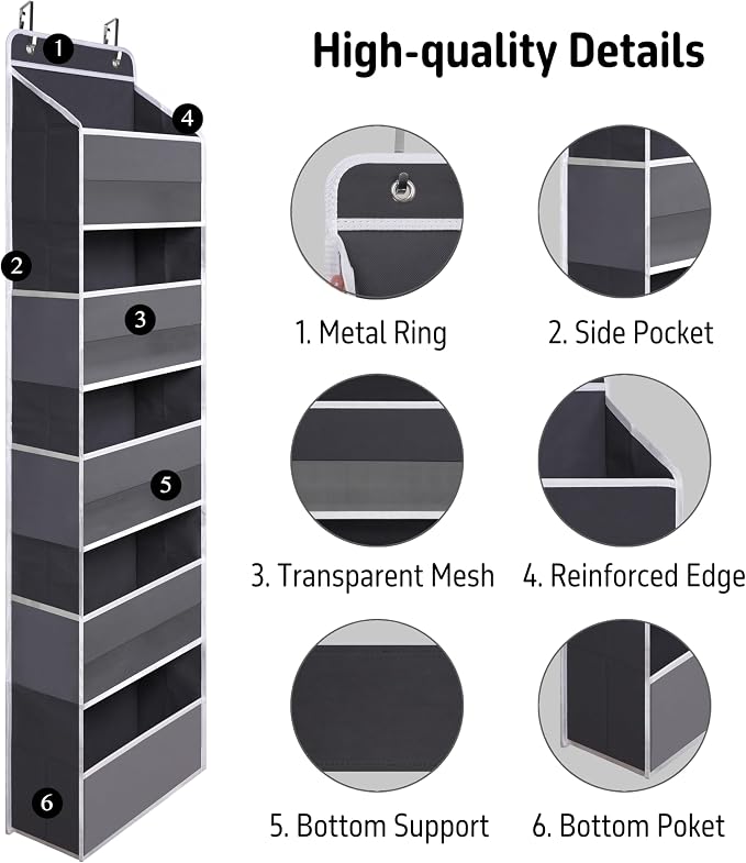 Over Door Organizer with 5 Large Pockets, Heavy Duty Hanging Organizer Storage - Image 4