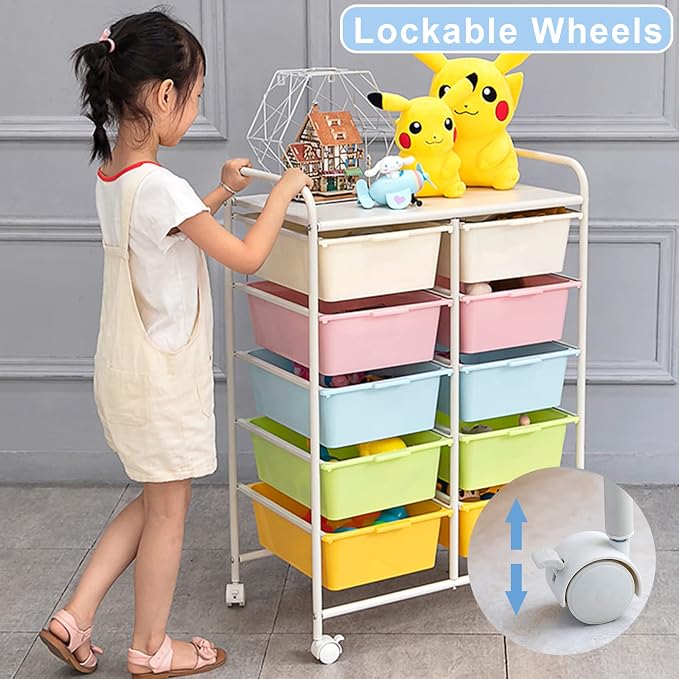 10 Drawers Rolling Storage Cart, Plastic Drawer Cart - Image 5