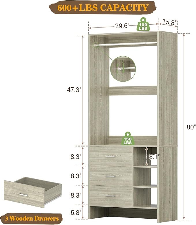 Aheaplus 2.5FT Closet System - Image 7