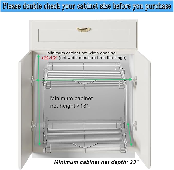 DINDON Pull Out Cabinet Organizer, Cabinet Pull Out Shelves, 2 Tier Pull Out - Image 6