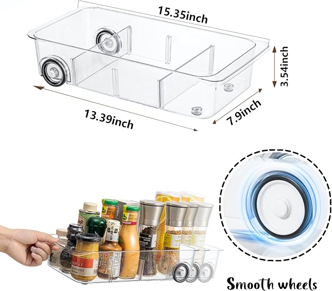 Fridge Organizer Bins With Wheels, 3 Pack Roll Out Refrigerator Organizers And - Image 2