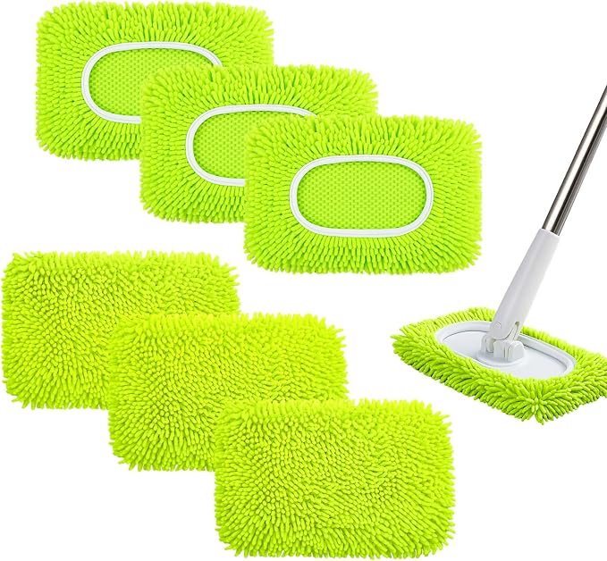 6PCS Reusable Mop Pads Fit for Flat Mops, Chenille Mop Refill Pads Washable Mop by Zrpot