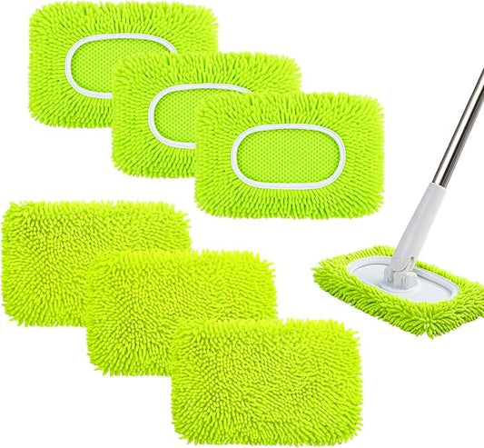 6PCS Reusable Mop Pads Fit for Flat Mops, Chenille Mop Refill Pads Washable Mop by Zrpot