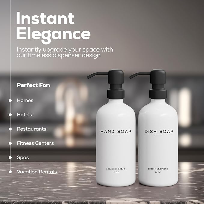 White Glass Hand and Dish Soap Dispenser Set by Brighter Barns - Image 2