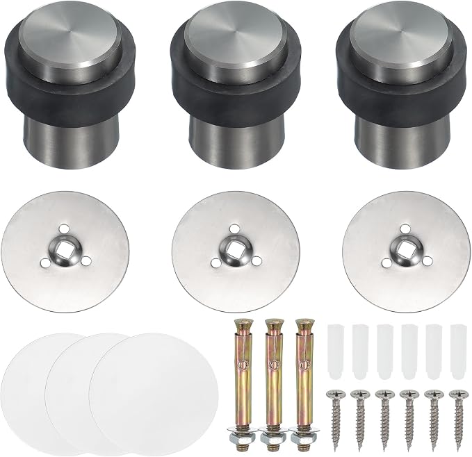 PATIKIL 3Set Round Door Stoppers, 46mm Stainless Steel Door Stop Doorstop Wedge by PATIKIL