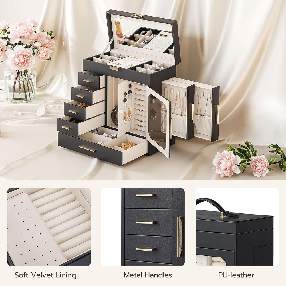 HOOBRO Jewelry Box with Mirror, 6-Layer Jewelry Organizer Box, Glass Window