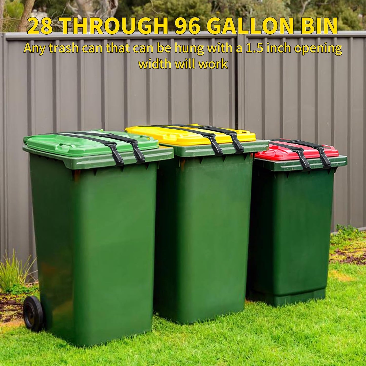Trash Can Lock for Animals with Reflective Handle, Raccoon Proof Trash Can Lock with Adjustable Dual Paws for Securing Trash Can Lids from Small Animals/Strong Winds and Avoiding Dirty Hands -2pcs