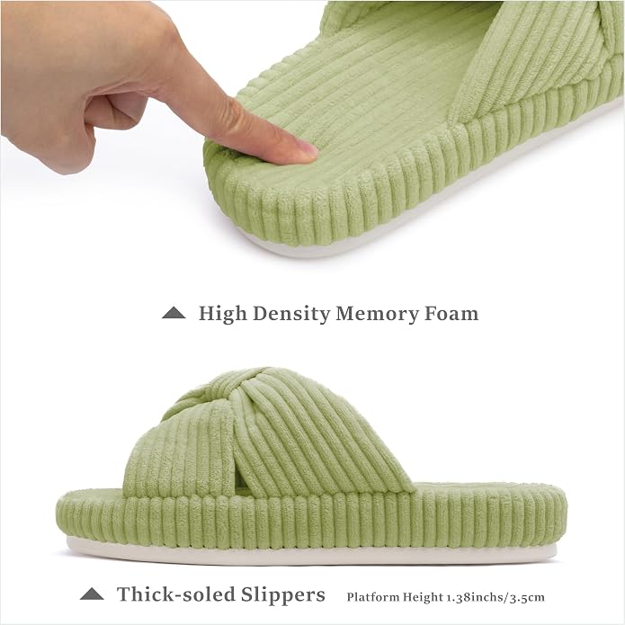 Chantomoo Slippers for Women Memory Foam House Bedroom Corduroy Bow Crossbands - Image 2