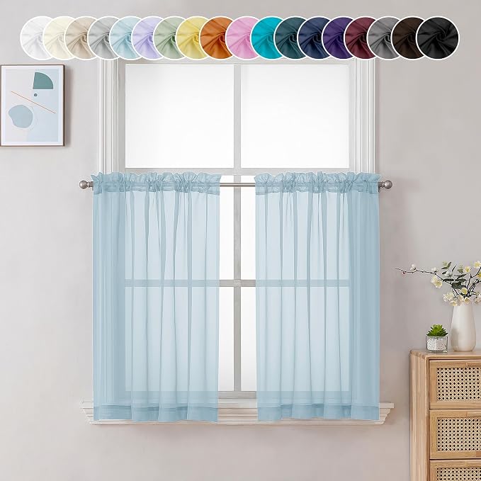 Chyhomenyc Sky Blue Sheer Curtains 36 inch Length 2 Panels, Light Filtering by Chyhomenyc