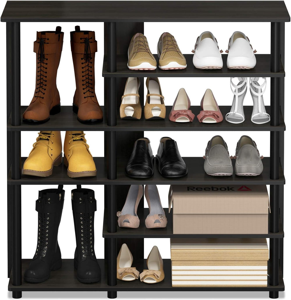 Furinno Turn-N-Tube Multi Storage Shoe Rack, 35.2"W 6-Tier, Espresso/Bla...