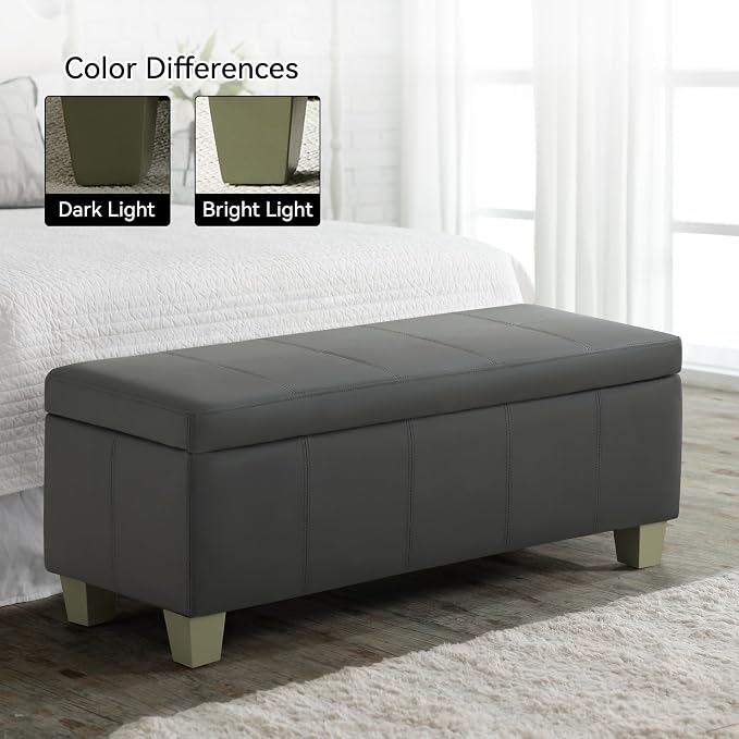 41" Faux Leather Storage Ottoman, Stitch Tufted Rectangle Upholstered End of - Image 8