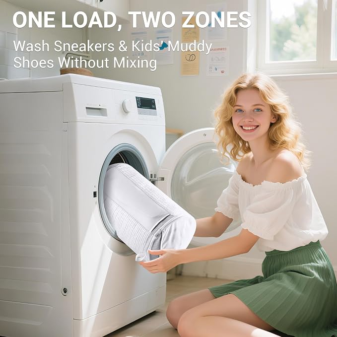 Large Shoe Bag for Washing Machine, Two-Zone Design, 2 Mesh Pockets, One-Step - Image 2