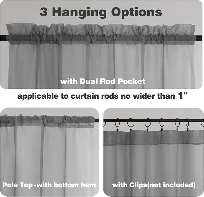 Chyhomenyc Sheer Charcoal Grey Valances - Image 5