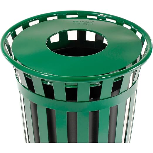 Global Industrial 36 Gallon Outdoor Slatted Steel Round Trash Can - Image 4