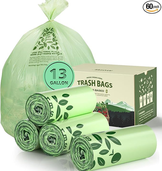 Large Compostable Trash Bags 13 gallon 60 Packs, AYOTEE Biodegradable Trash Bag by AYOTEE