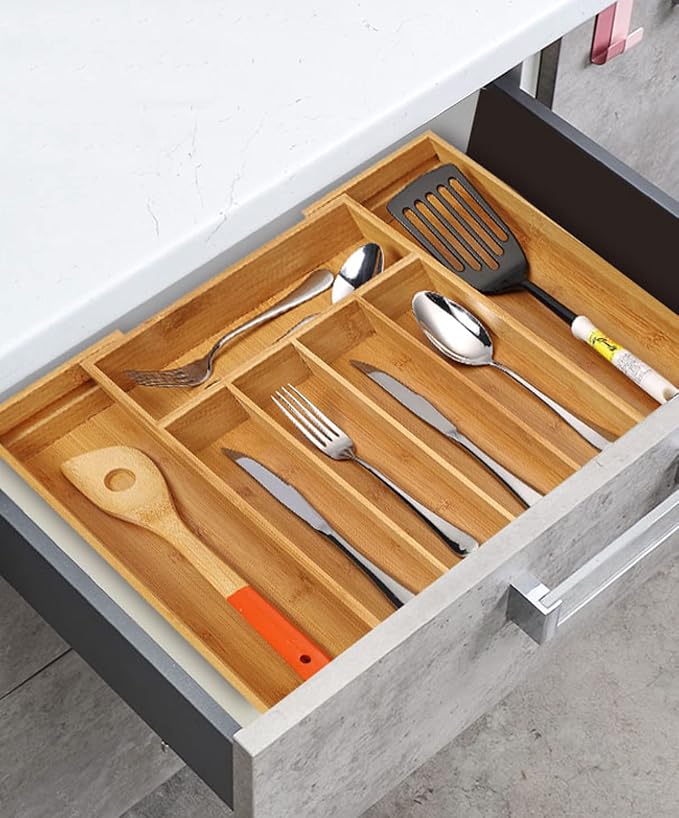 Utoplike Bamboo Cutlery Tray Silverware, Drawer Dividers - Image 4
