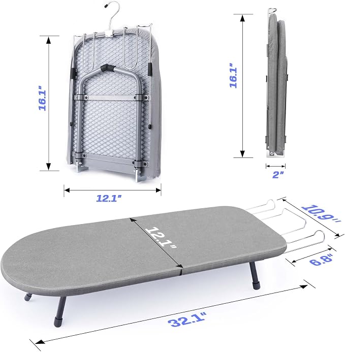 Tabletop Ironing Board with Iron Rest, Metal Mesh Panel Mini Ironing Board with - Image 5