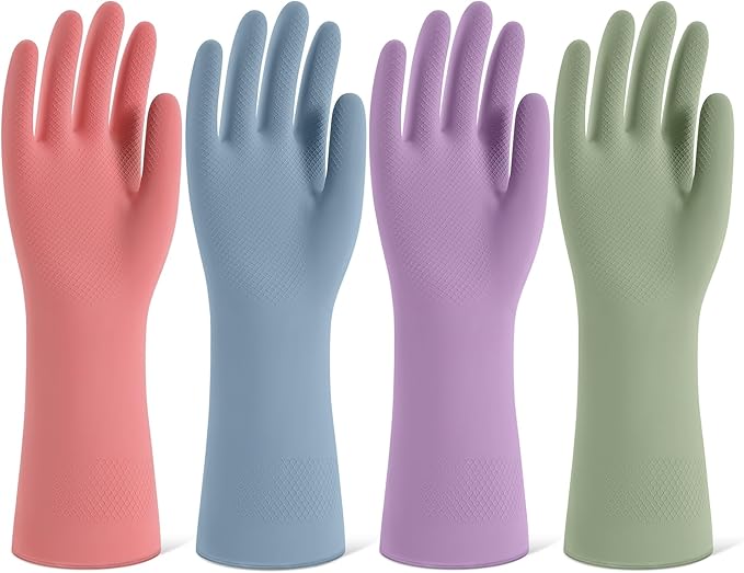 Rubber Cleaning Gloves for Dishwashing, 4 Pairs Reusable Kitchen Gloves for by Unknown