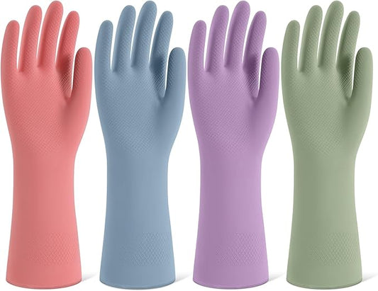 Rubber Cleaning Gloves for Dishwashing, 4 Pairs Reusable Kitchen Gloves for by Unknown