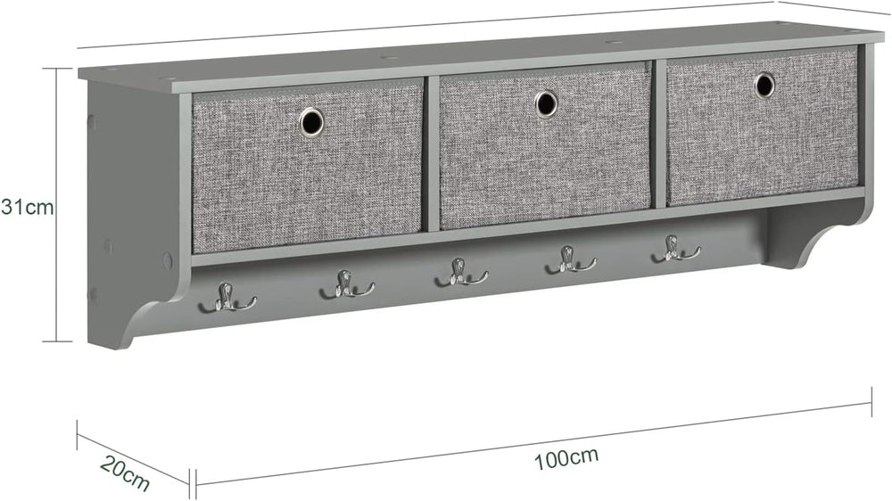 SoBuy Wall Shelf with Hooks, Coat Rack Wall Mount with Shelf Entrywall Storag...