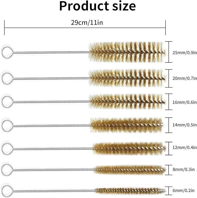 7pcs Brass Wire Tube Brushes Bottle Brush Set, 11Inch Long Wire Brushes - Image 2