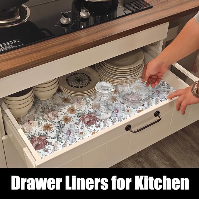 Floral Drawer Shelf Liners, 12IN x 20FT Non Adhesive and Strong Non-Slip - Image 3