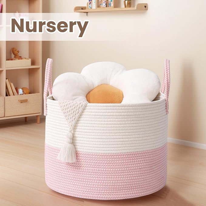 Woven Blanket Basket, 65L Large Rope Storage Bin - Image 4