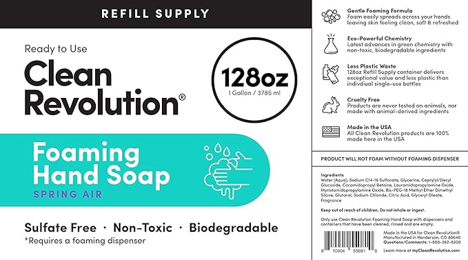 Clean Revolution Foaming Hand Soap Refill Supply Container, Ready to Use Formula - Image 6