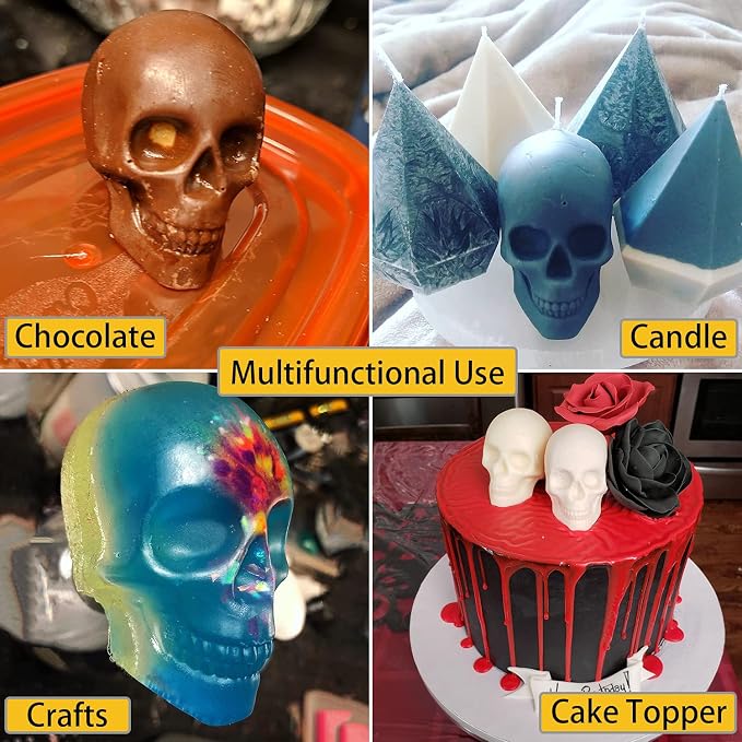 JETKONG 2 Pack Large Skull Ice Mold Silicone Ice Cube Tray 3D Skull Maker - Image 5