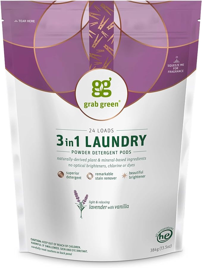 Grab Green 3-in-1 Laundry Detergent Pods, Lavender Vanilla Scent, Plant and by GrabGreen