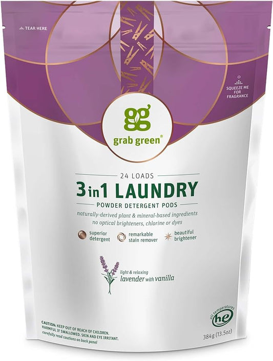 Grab Green 3-in-1 Laundry Detergent Pods, Lavender Vanilla Scent, Plant and by GrabGreen