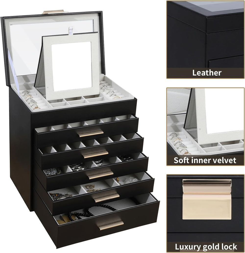 BOOVO Jewelry Boxes for Women, White and Black 6 Layer Large Jewelry Box for ...