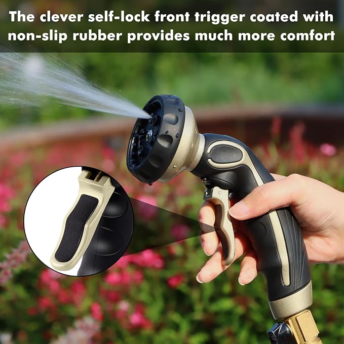RESTMO Hose Nozzle with Easy Self-Lock Trigger, Heavy Duty Metal Water Hose - Image 4