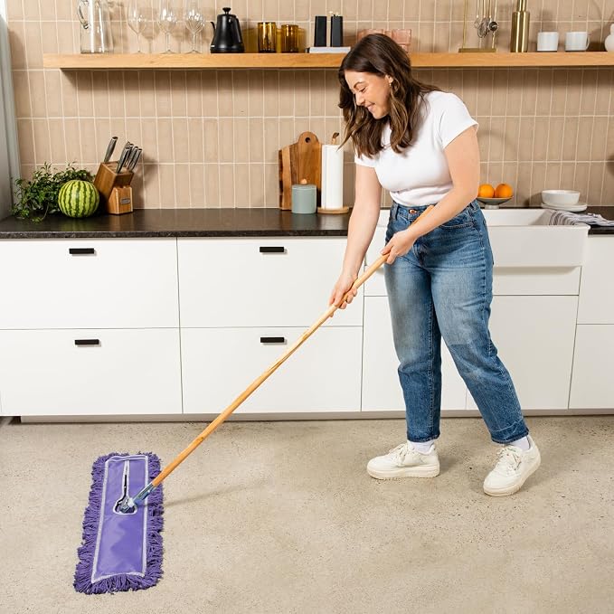 36 Inch Purple Commercial Dust Mop & Floor Sweeper – Wood Handle Floor Mop - Image 2