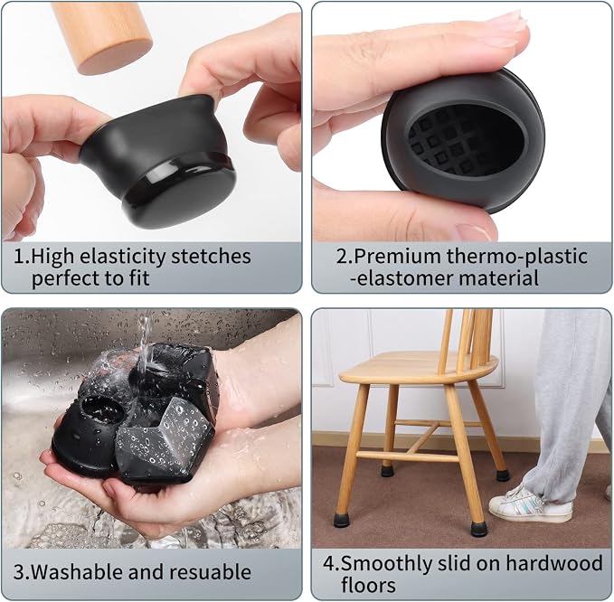 Ezprotekt 8 Pcs Large Black Chair Leg Sliders - Image 4
