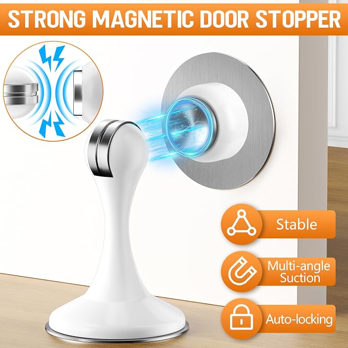 Crosize Magnetic Door Stoppers 6 Pack, Stainless Steel Door Catch - Image 2