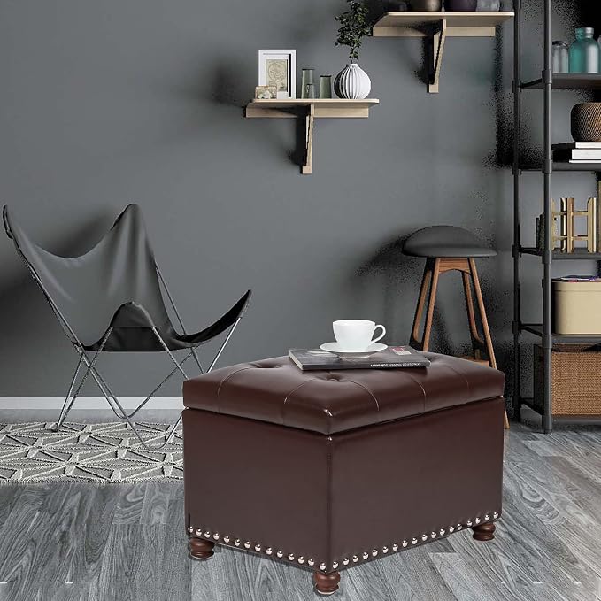 Leather Storage Ottoman Bench Foot Rest Stool - Image 7