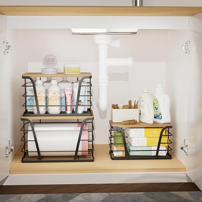 3 Pack Stackable Pantry Organizer, Trash Bag Dispenser Under Sink, Kitchen - Image 5
