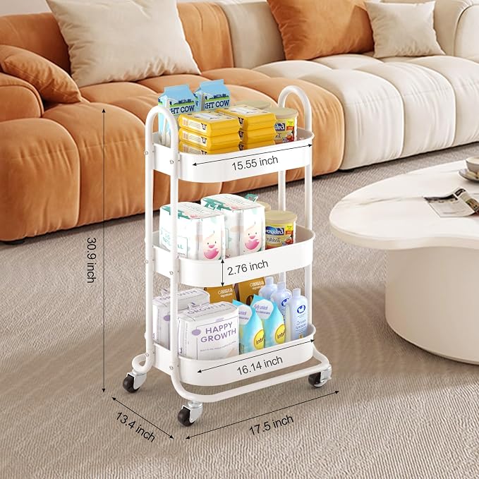 EAGMAK 3 Tier Rolling Cart, Round Metal Utility Cart - Image 6