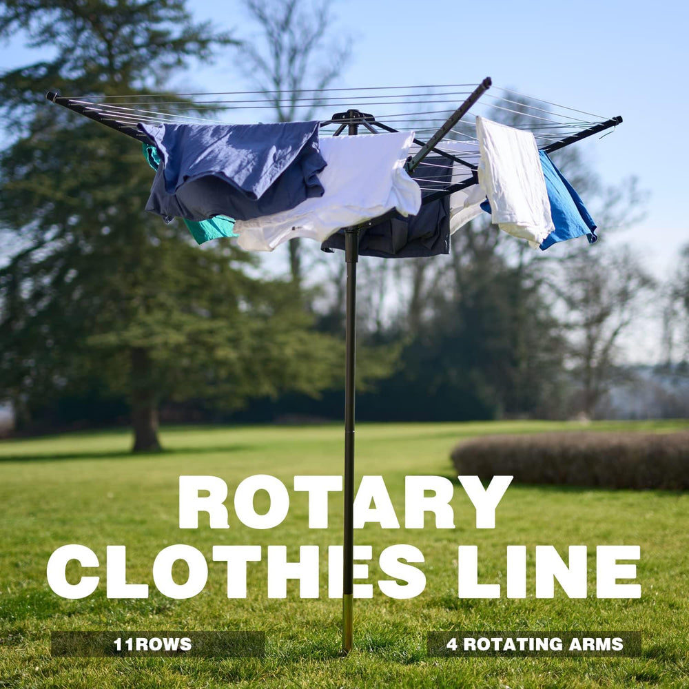 A-xctoe Rotary Outdoor Umbrella Drying Rack Adjustable Height Clothesline w/W...