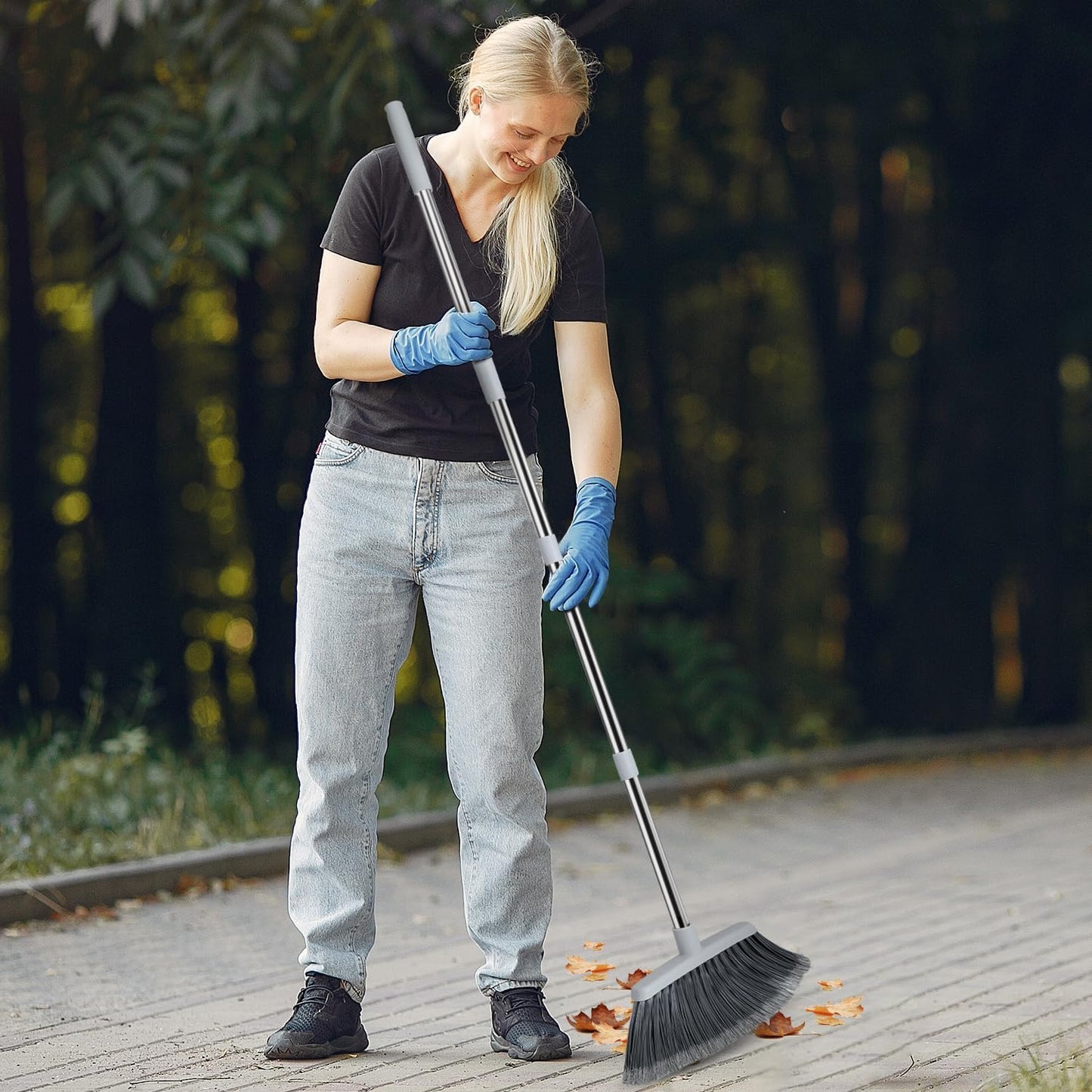 Broom, Outdoor Brooms for Sweeping Indoor, Adjustable 55" Pet Hair Removal Heavy Duty Broom for Floors Home Kitchen Garage Commercial Patio Industrial Snow (Pack of 1)